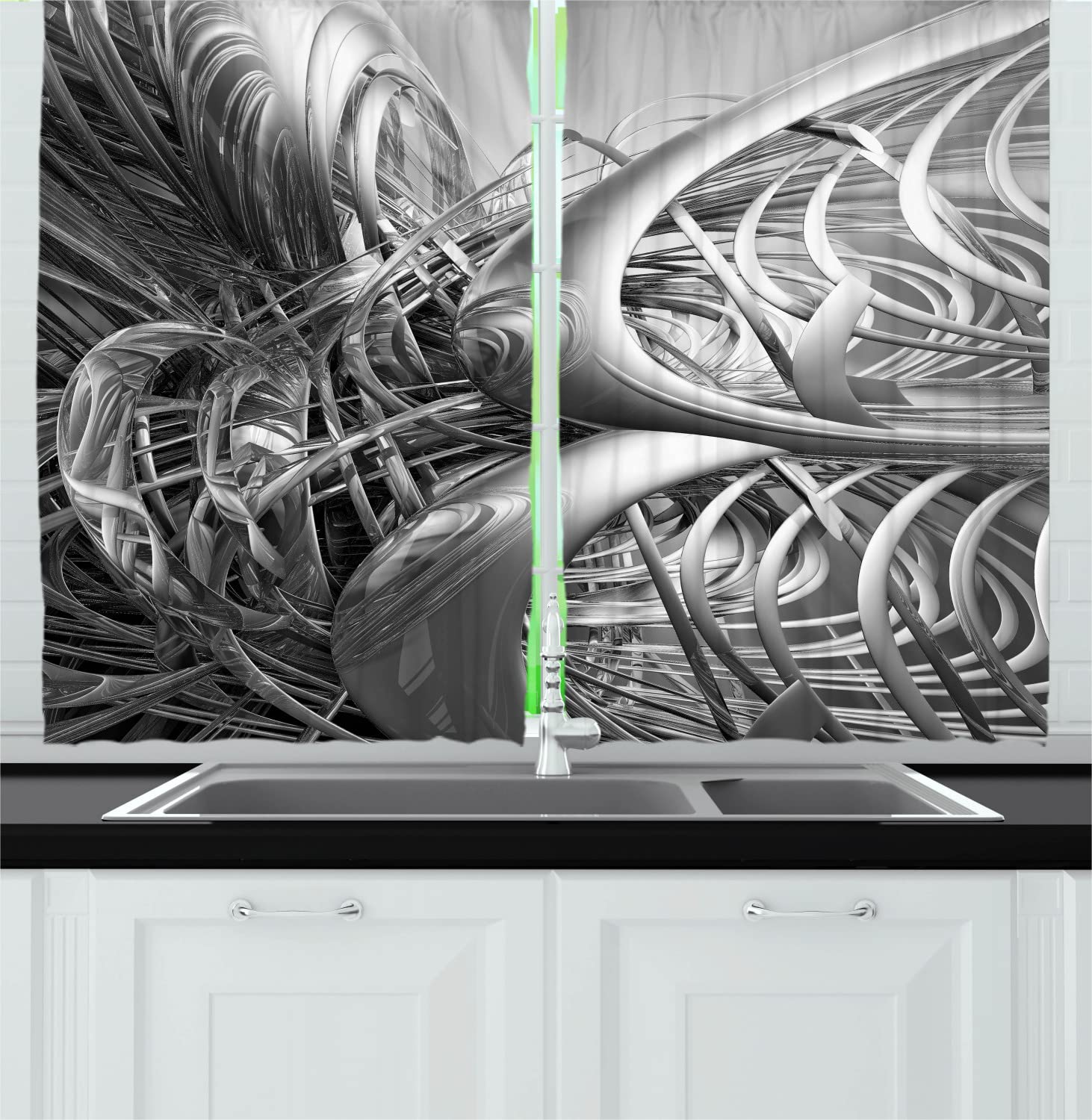 Ambesonne Long Kitchen Curtains Set of 2 - 55
