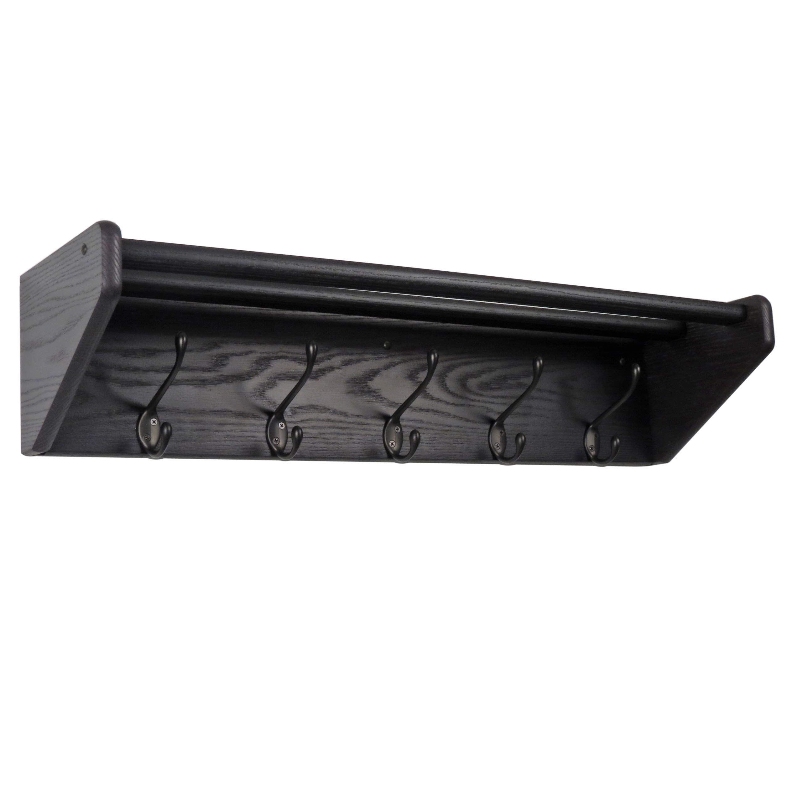 5-Shelf Wooden Coat Rack with Black Hooks - Wall Mounted Entryway Organizer for Hats, Coats & Bags - Perfect for Hallway, Bedroom or Mudroom Storage
