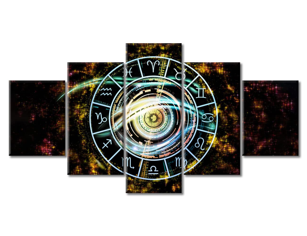 5-Piece Zodiac Eye Canvas Wall Art Set - 60x32 Inch Modern Home Decor for Bedroom & Living Room | Contemporary Wall Hanging Pictures for Home Walls, Office & Dorm Room Decor