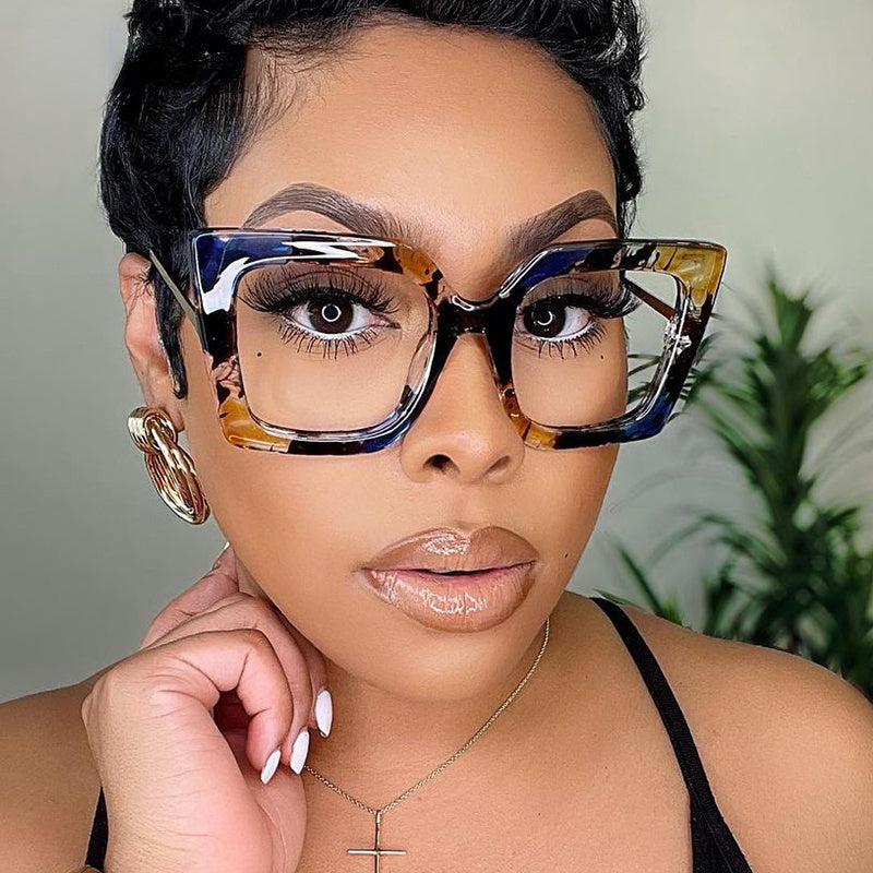 Trendy Square Glasses Frames for Women - Oversized Luxury Clear Lens Eyeglasses | Fashionable Reading Glasses, Perfect for Office, Dating & Daily Wear