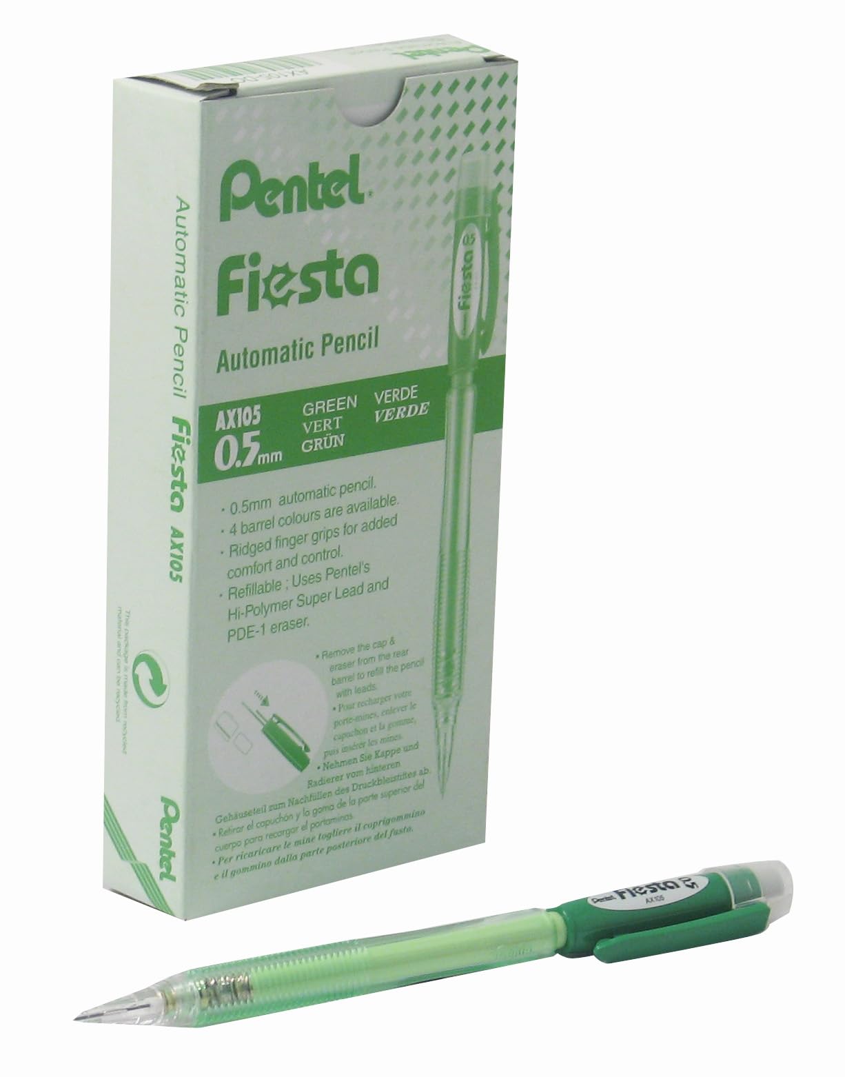 Pentel Fiesta 0.5mm HB Automatic Pencils - 12 Pack Mechanical Pencils for School, Office & Art Drawing - Smooth Writing Drafting Pencils with Eraser (AX105-DO)