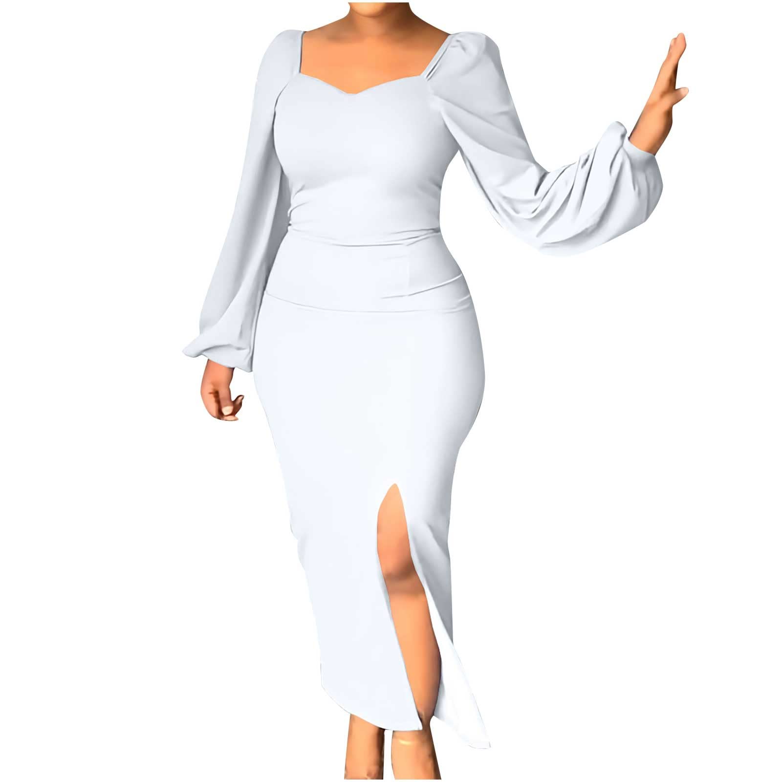 Elegant Women's Bodycon Formal Dress - Long Sleeve Square Neck Maxi Dress for Party, Club & Casual Wear | Summer & Spring Solid Color Split Dress | Perfect for Evening Events, Weddings & Night Out