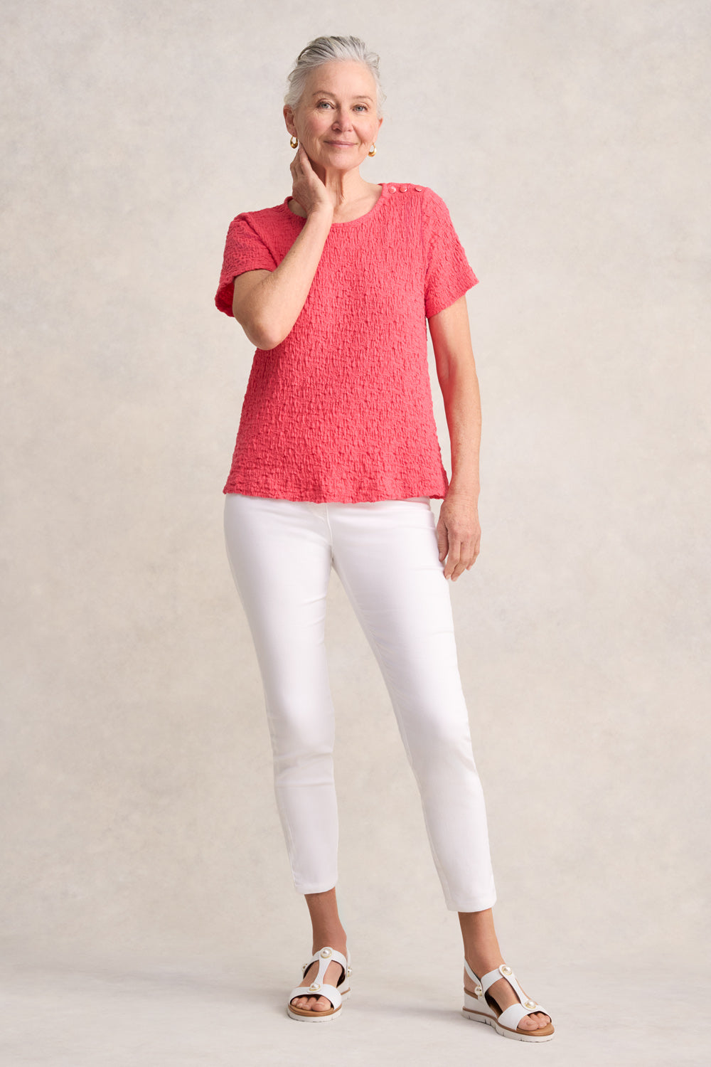 Soft Crinkle Cotton T-Shirt for Women - Comfortable & Stylish Guava Color - Perfect for Casual Wear, Outings & Summer Fashion