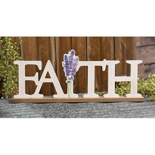 Faith & Lavender Wooden Cutout Sitter - Rustic Home Decor for Farmhouse, Wedding & Nursery - Perfect for Wall Art, Shelf Display & Seasonal Decorations