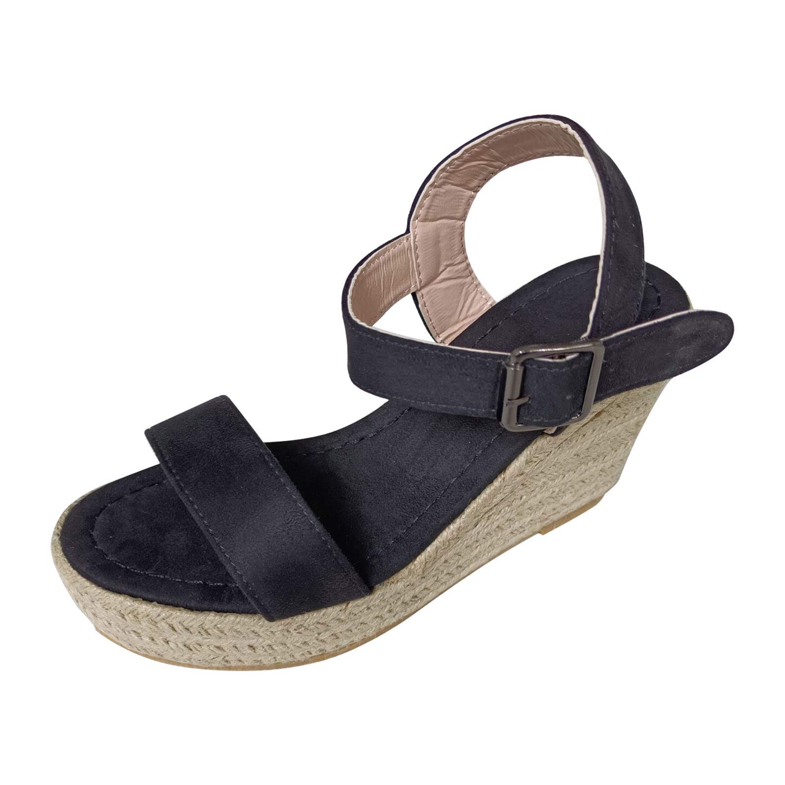 Women's Summer Wedge Sandals - Large Size Open Toe Weaving Slippers with Buckle Belt & Slope Heel | Comfortable Casual Beach Shoes for Outdoor Walking, Vacation, and Daily Wear