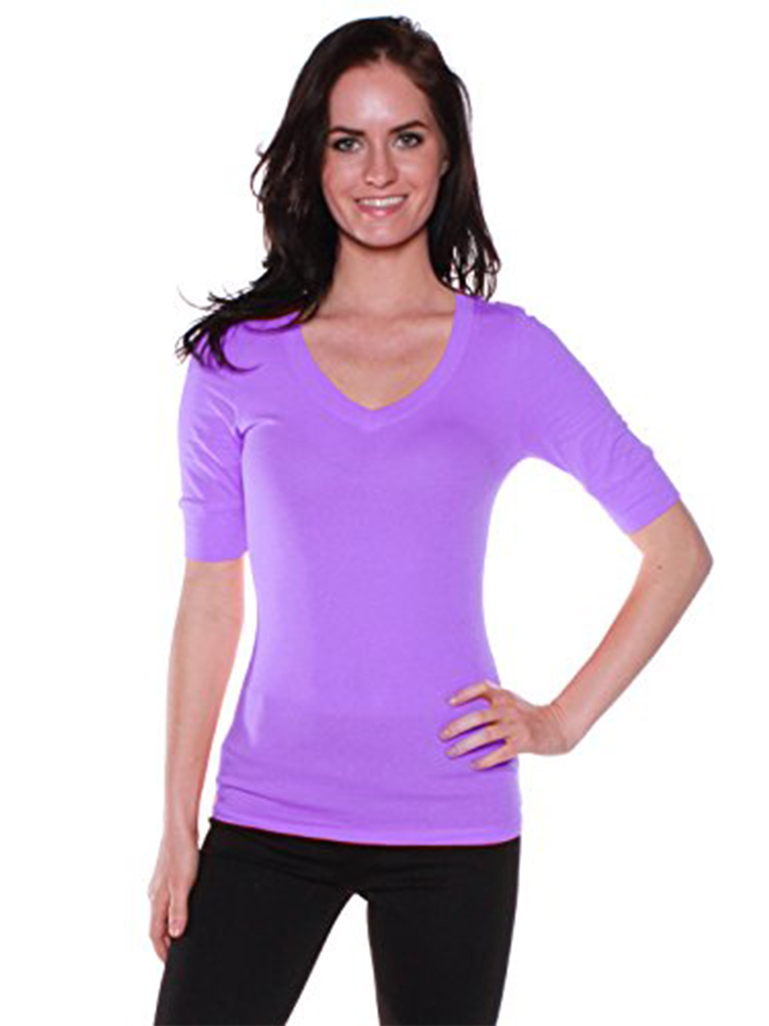 Emmalise Women's Slim Athletic Fit V-Neck T-Shirt Half Sleeves Top - Workout, Yoga & Casual Wear for Active Women