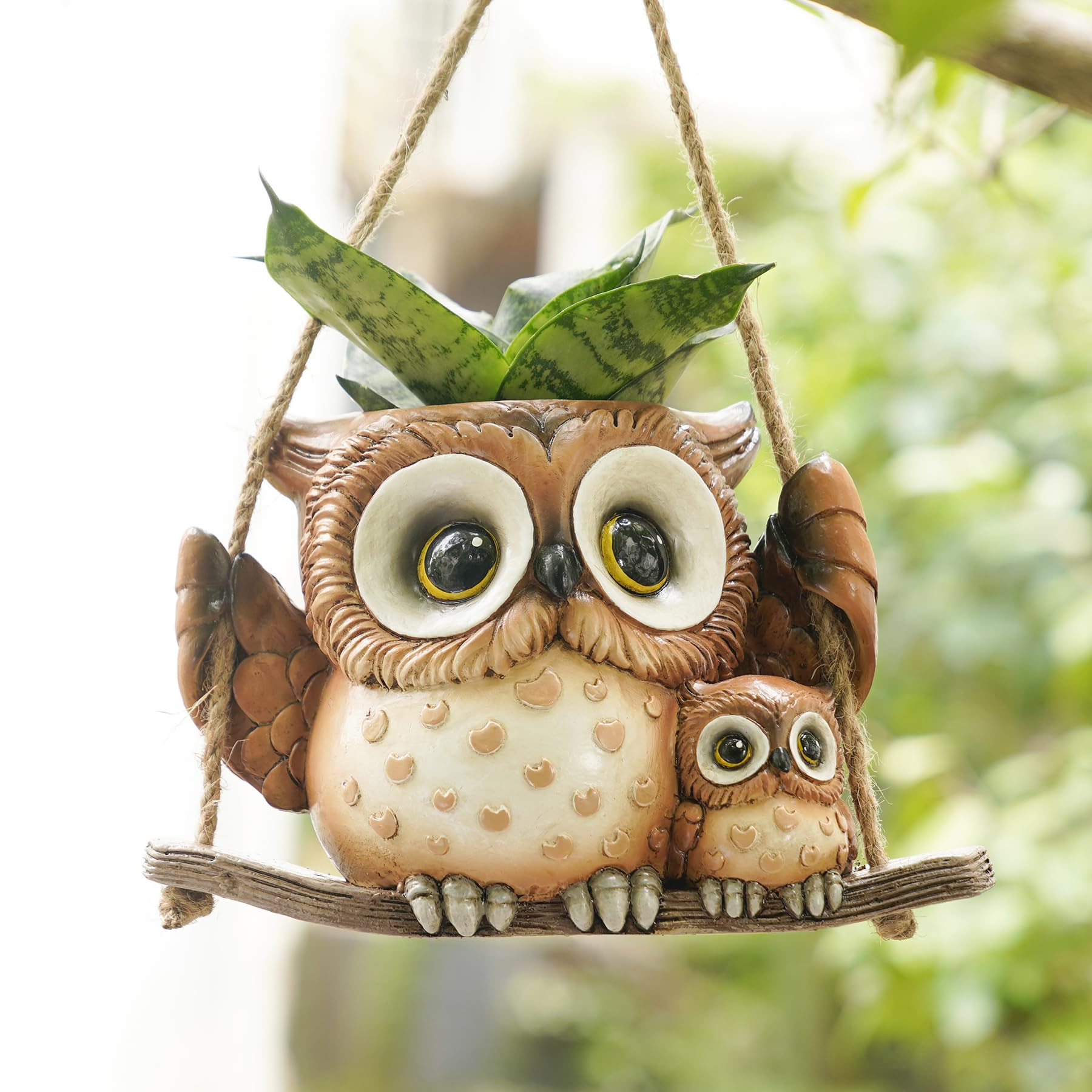 Swing Owl Hanging Planters for Indoor & Outdoor Plants - Small Succulent Pots with Drainage Hole - Unique Resin Plant Hangers for String of Pearls - Perfect Mother's Day Gift for Home Decor, Garden, Balcony & Patio