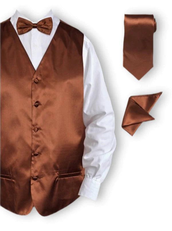 Elegant Brown Satin Tuxedo Vest Set for Men - Formal Wedding, Prom & Evening Wear - Premium Slim Fit Waistcoat with Adjustable Straps