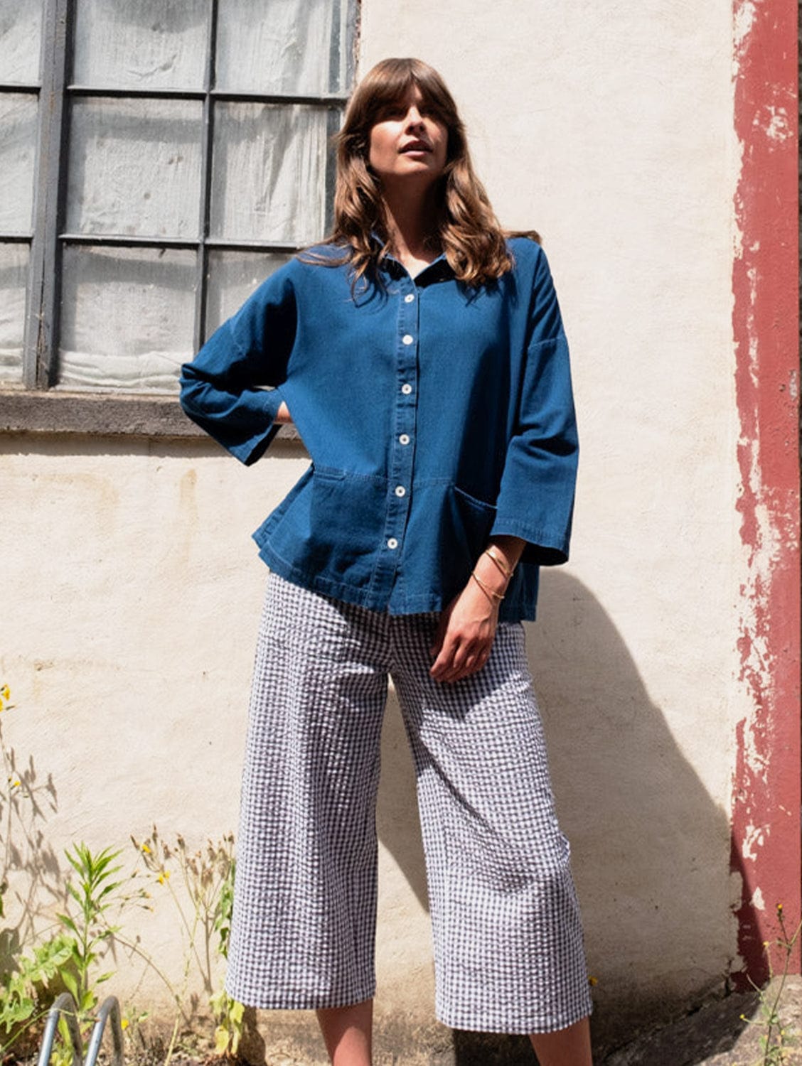 Carrie Women's Cotton Culottes - Dove Grey Gingham Check | Comfortable & Stylish High-Waisted Wide-Leg Pants for Casual Wear, Office & Summer Outfits