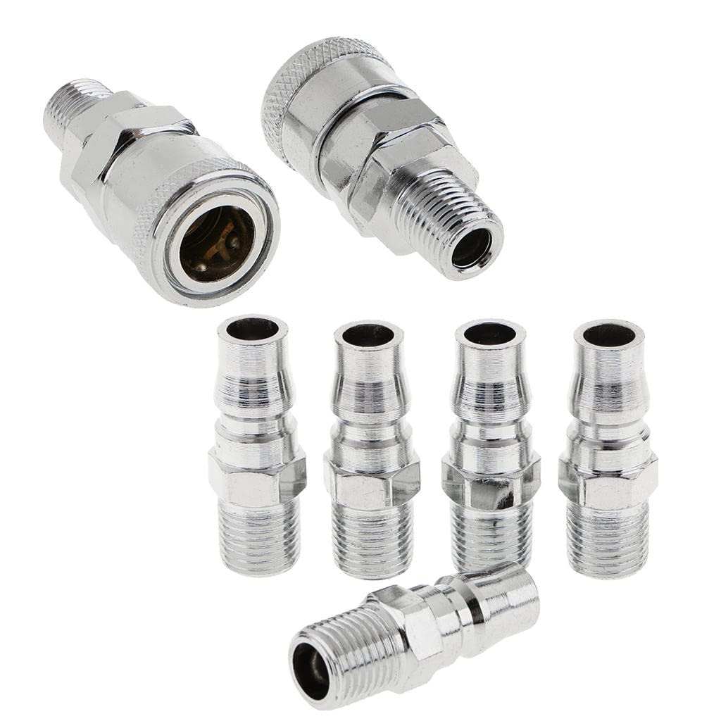 7PCS 1/4 Inch Air Line Hose Fittings - Male Thread Coupler for Air Compressor - Perfect for Pneumatic Tools, DIY Projects & Workshop Applications