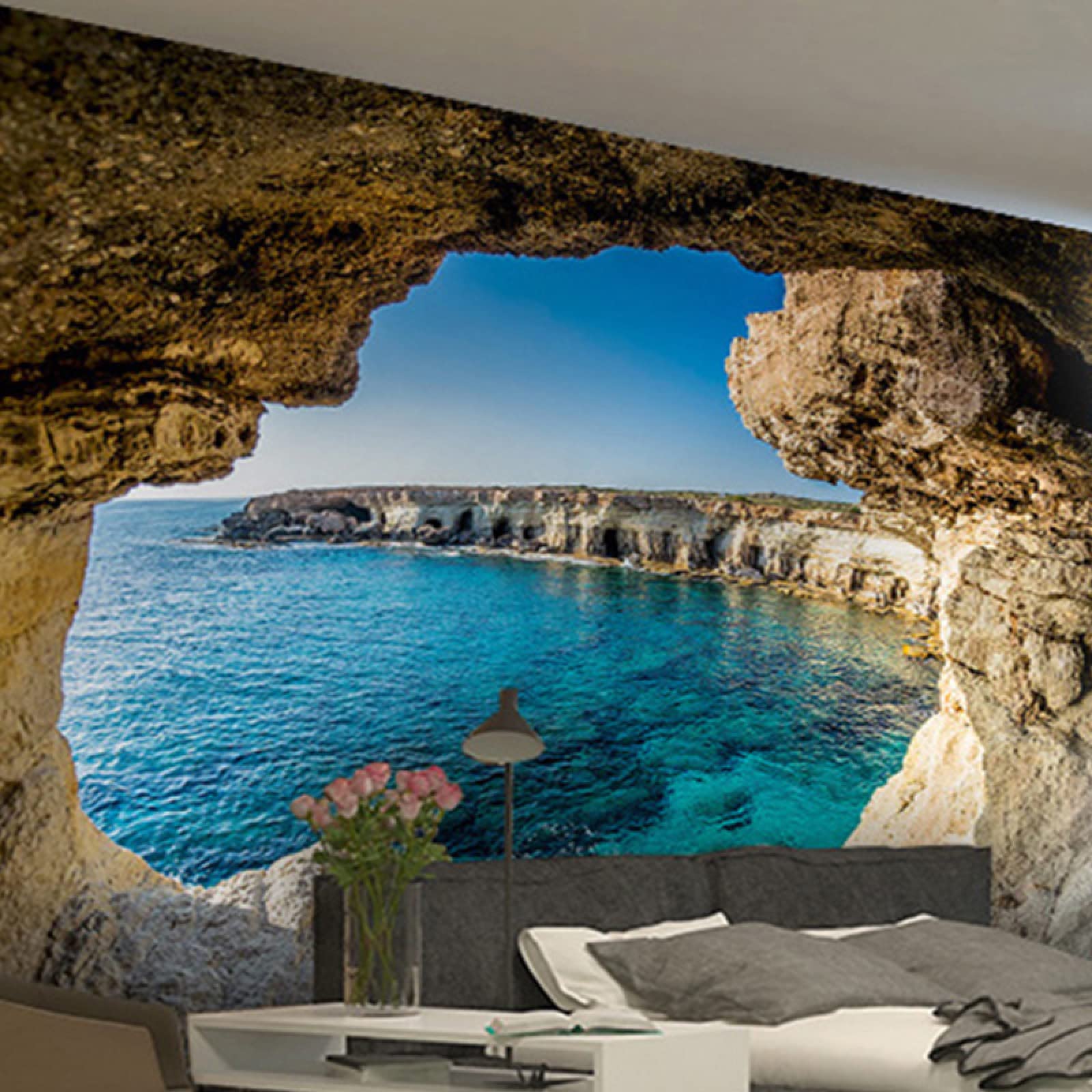 Blue Sky Ocean Cave Seaside Wall Mural Sticker - Removable & Wrinkle-Free Wallpaper for Preschool, Daycare & Classroom Decor (169.3x118.2 Inches) - Perfect for Kids' Playrooms, Nursery Walls & Educational Spaces