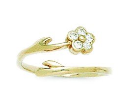 14K Yellow Gold CZ Cubic Zirconia Adjustable Flower Toe Ring - Simulated Diamond Body Jewelry for Women | Perfect for Beach, Summer & Pedicure Days