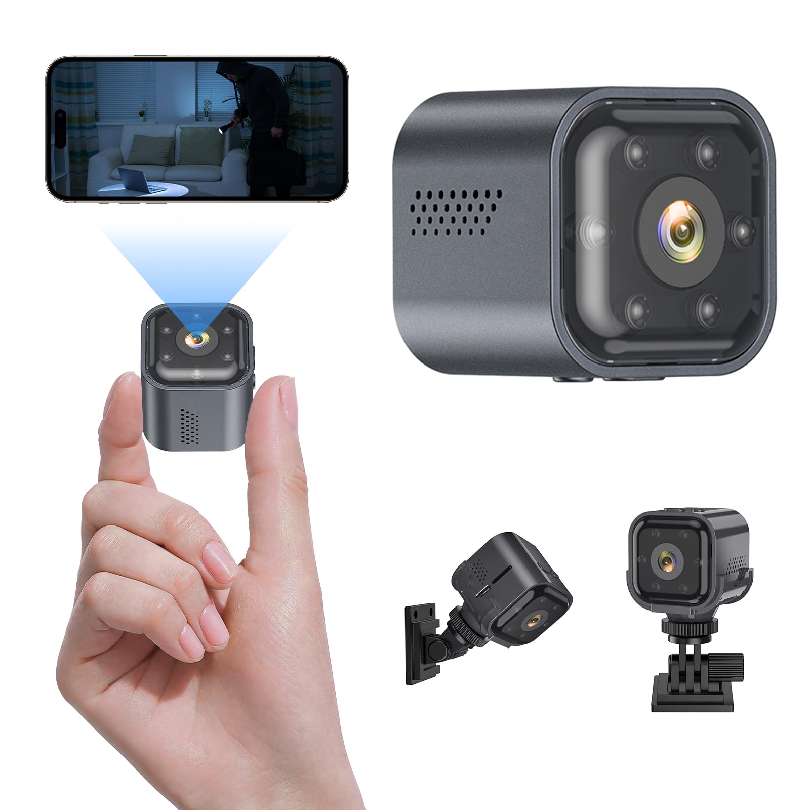 WORHUDY Mini Spy Camera - 4K HD WiFi Hidden Security Camera with Two-Way Audio, Motion Detection & Night Vision | Compact Surveillance Camera for Home Security, Nanny Cam, Office Monitoring & Pet Watching