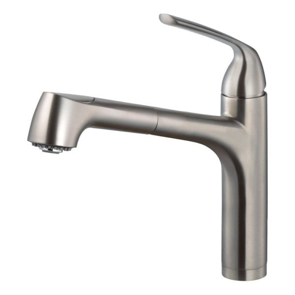 QUPO 2000 BN Quantum Medium Dual Function Pull Out Kitchen Faucet in Brushed Nickel - High Arc Modern Design for Easy Washing & Food Prep, Perfect for Small to Medium Sinks