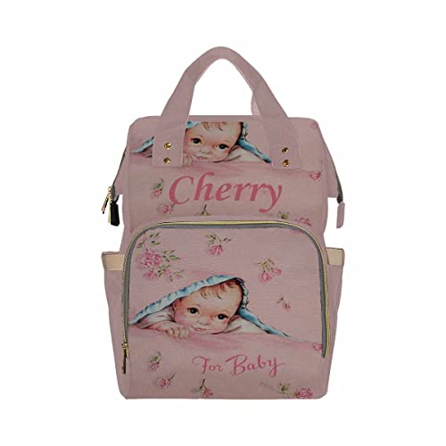 Custom Personalized Baby Diaper Backpack - Dark Pink Floral Design, Unisex Diapering Bag for Travel, Hiking, Camping & Work | Perfect for Parents, Daycare & Outdoor Adventures