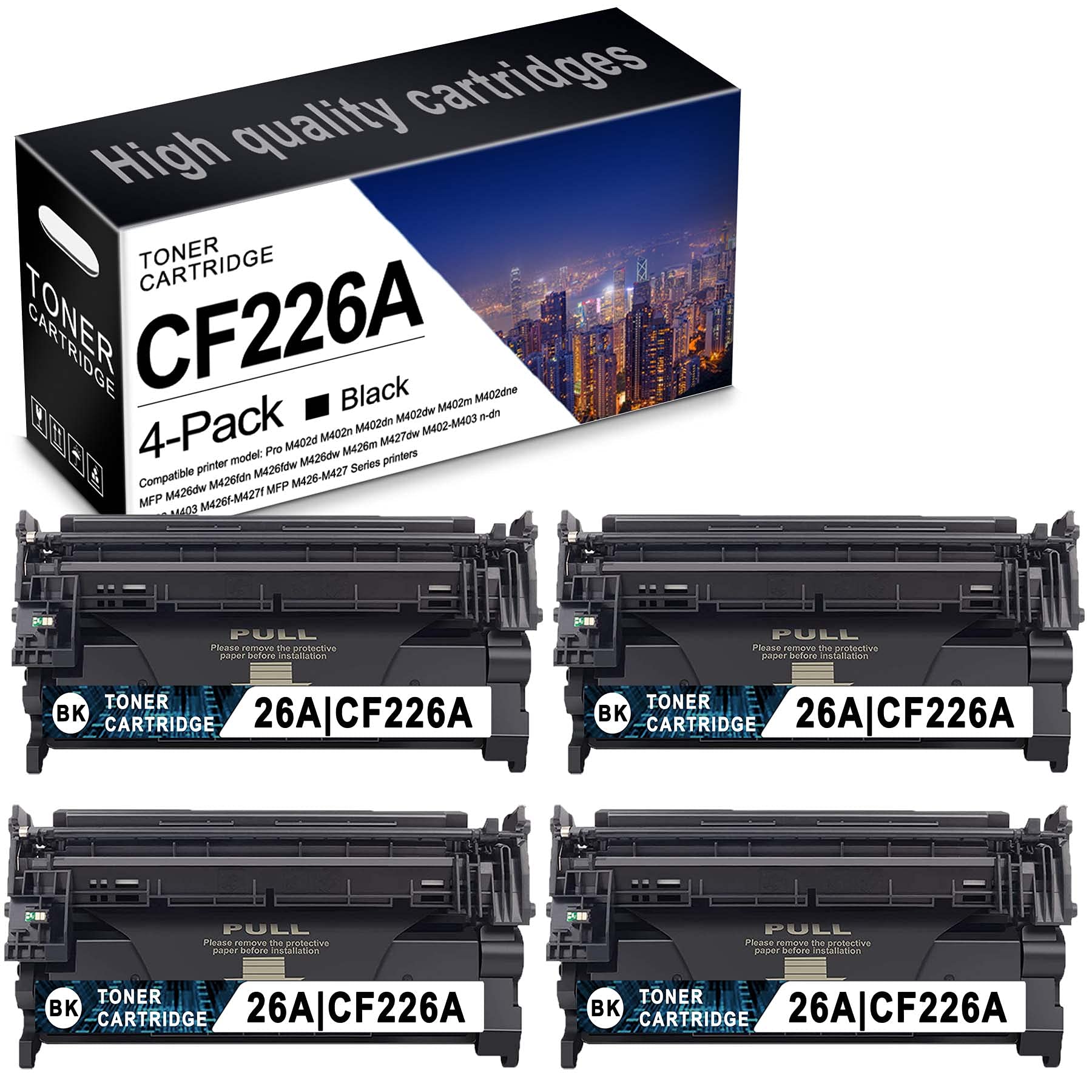 4 Pack Compatible 26A/CF226A Toner Cartridge Replacement for HP Pro M402d M402n M402m M402dne MFP M426fdn M426fdw M426dw M427dw Series - High Yield Black Printer Ink - Perfect for Office Printing, Business Documents & Home Use