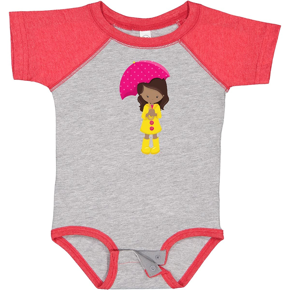Inktastic African American Girl in Raincoat with Umbrella Baby Bodysuit - Cute Infant Outfit for Rainy Days, Playdates & Photo Shoots