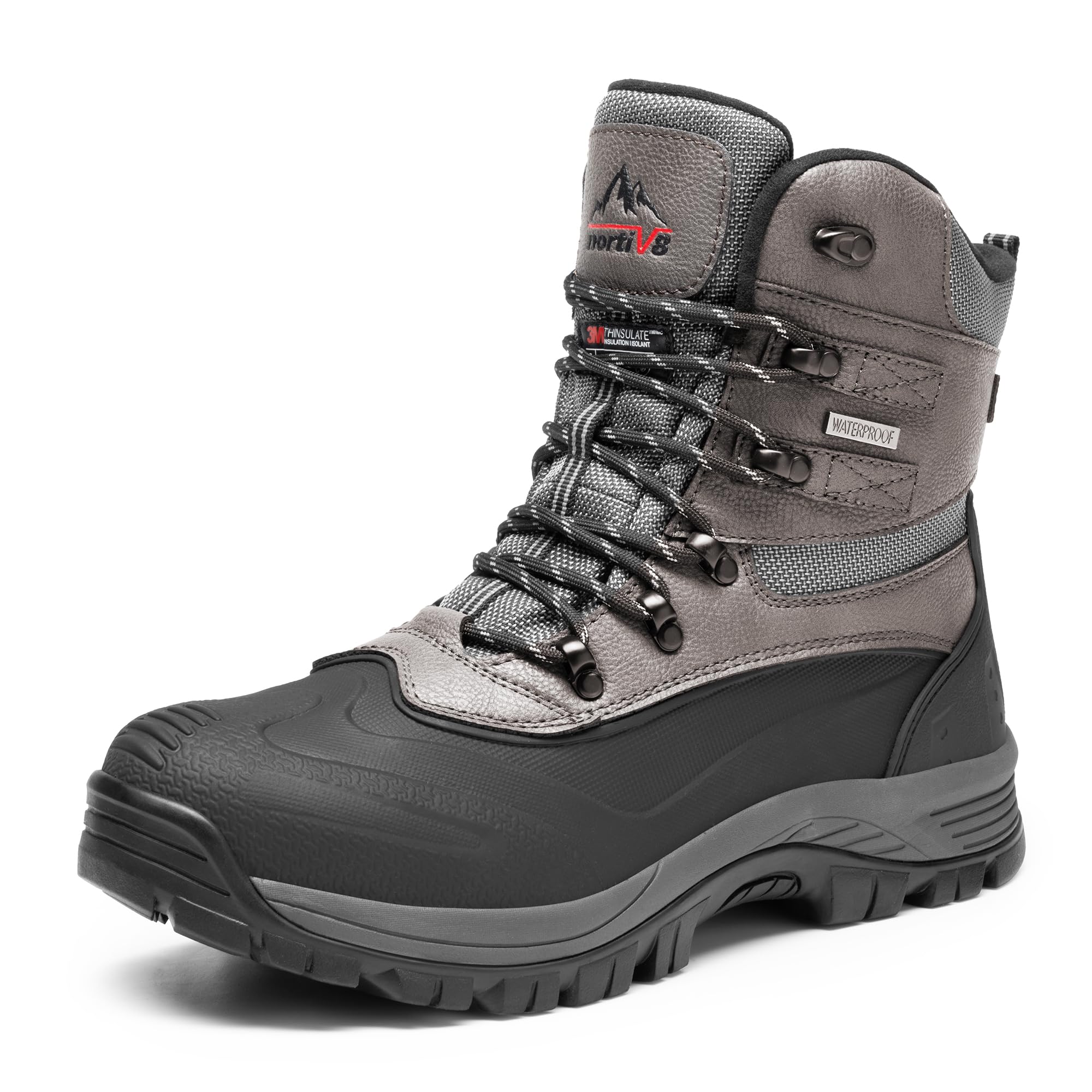NORTIV 8 Men's Insulated Waterproof Winter Snow Boots - Non-Slip Rubber Sole Hiking Ankle Boots for Work, Casual & Skiing | Warm Polar Construction for Outdoor Activities in Cold Weather