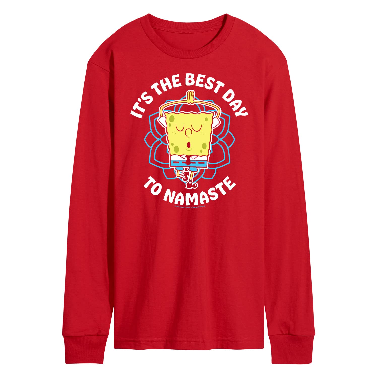HYBRID APPAREL Spongebob Squarepants The Best Day to Namaste Men's Long Sleeve Graphic T-Shirt - Funny Cartoon Yoga Inspired Tee for Casual Wear, Gifts & Fan Merchandise