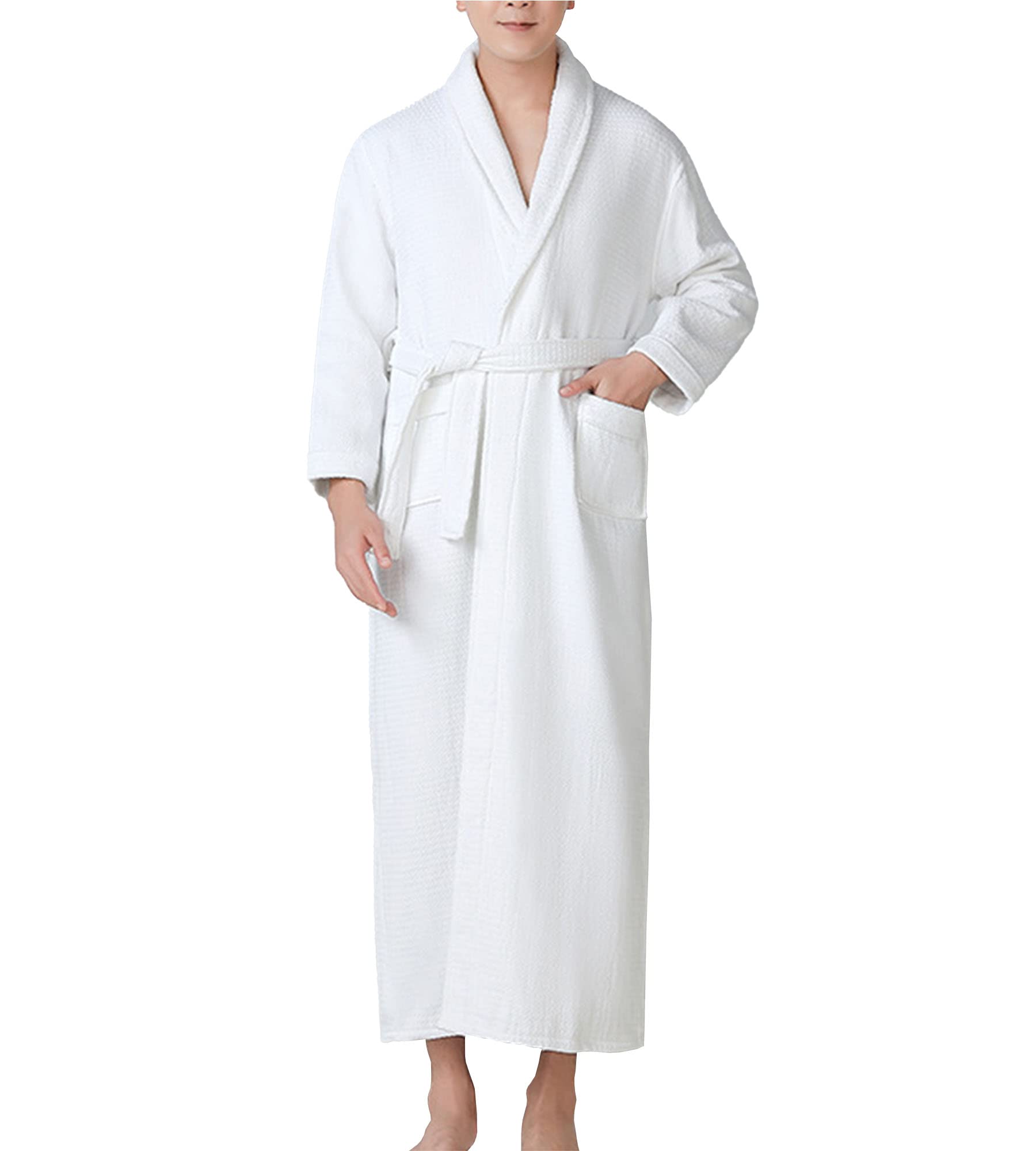 Premium Cotton Bathrobe for Men & Women - Soft Long Kimono Robe with V-Neck, Lightweight Sleepwear & Loungewear - Perfect for Spa, Home Relaxation & Hotel Use