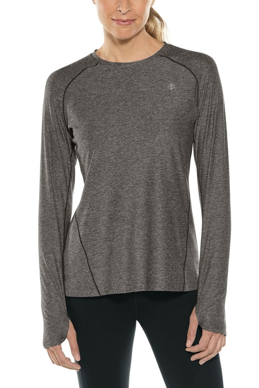 Women's Devi Long Sleeve Workout T-Shirt - Moisture Wicking Gym Shirt for Yoga, Running & Training - Charcoal Heather Athletic Top