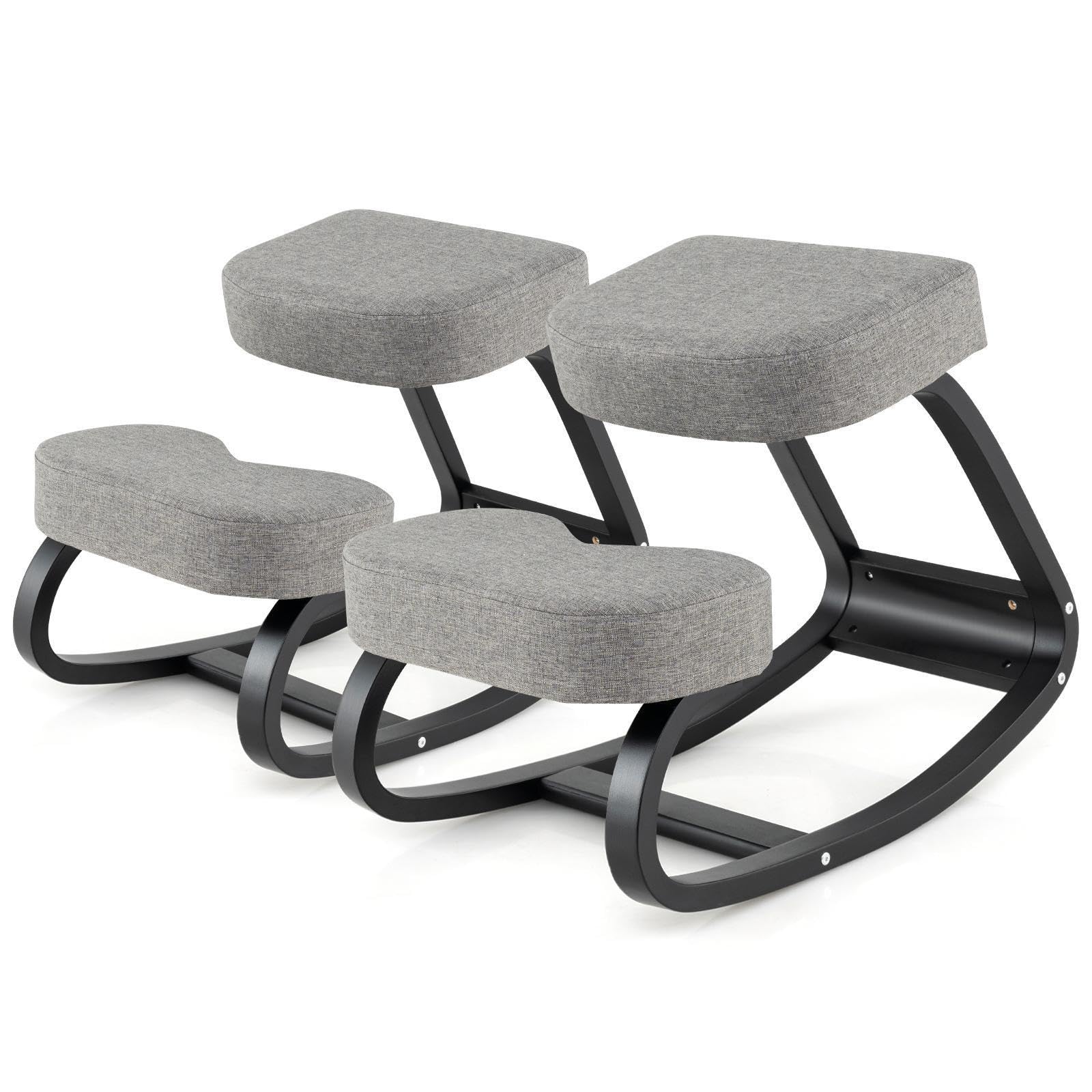 Giantex Ergonomic Kneeling Chair with Padded Cushion - Adjustable Rocking Posture Office Chair for Back & Neck Pain Relief, Wooden Knee Support Desk Chair for Home Office & Meditation - Perfect for Long Work Hours, Yoga & Reading