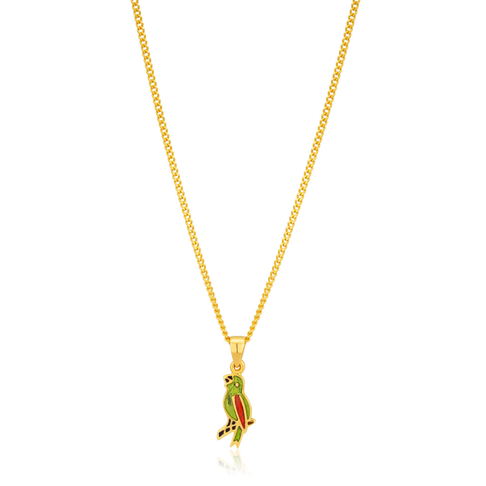9ct Yellow Gold & Enamel Parrot Pendant Necklace - 4.2mm Elegant Bird Charm Jewelry for Women - Perfect Gift for Birthday, Anniversary & Special Occasions