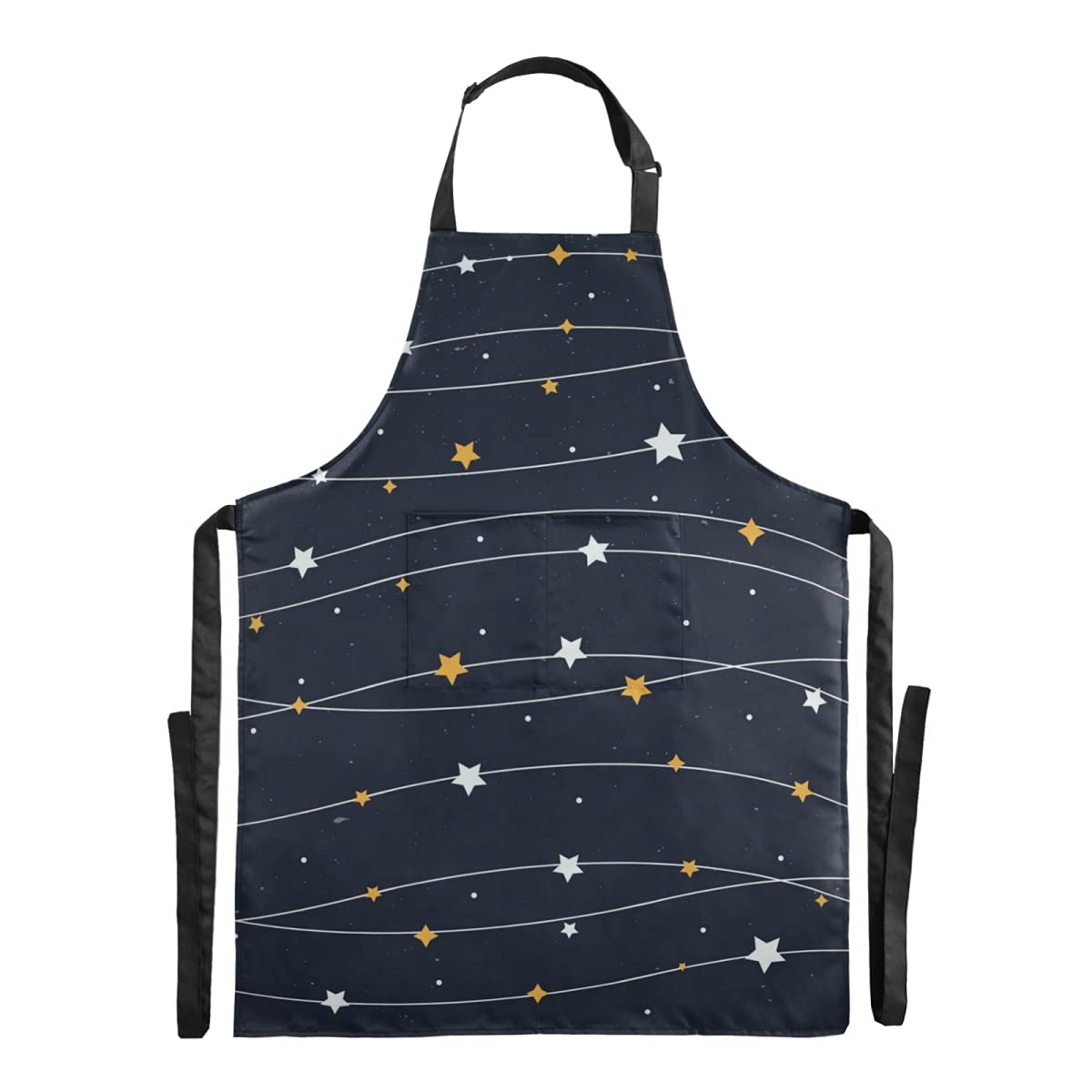 Waterproof Starry Sky Milky Way Bib Apron for Restaurant, Salon, Cafe & Kitchen - Adjustable Straps with Large Pocket for Adults, Stepdad - Perfect for Cooking, Baking, BBQ & Professional Use