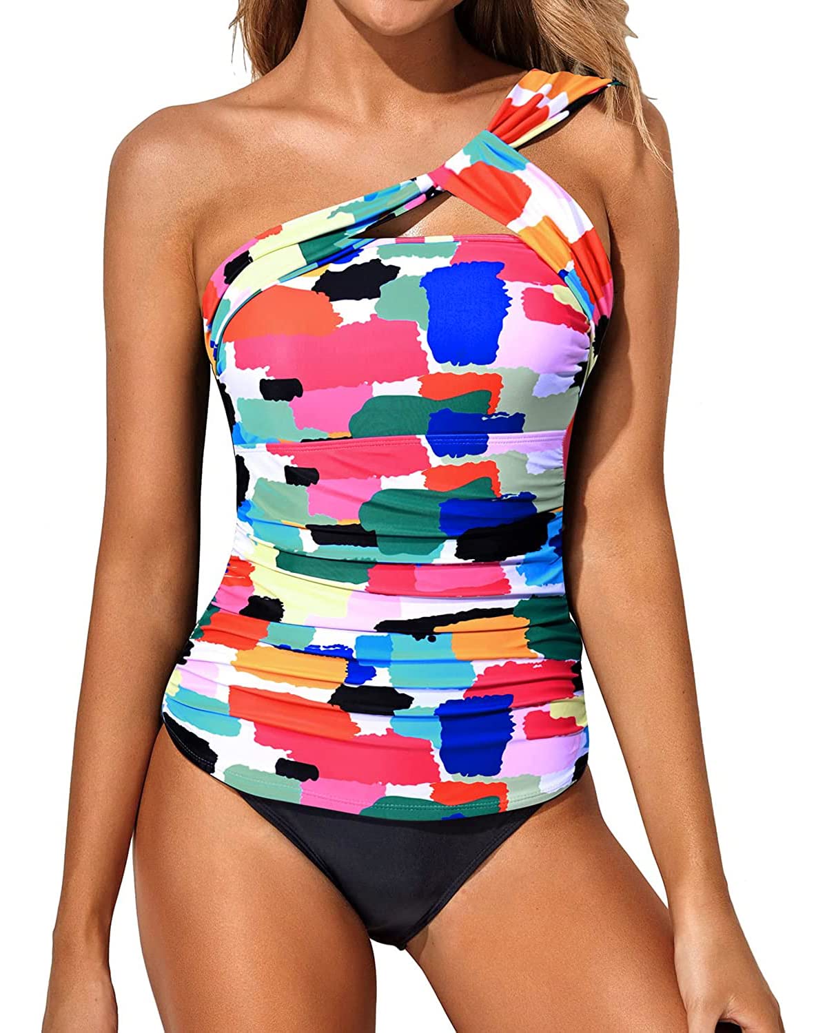 Women's One Shoulder Tankini Swimsuits - Sexy Two Piece Bathing Suit with Matching Bottom | Perfect for Beach Vacations, Pool Parties & Summer Getaways