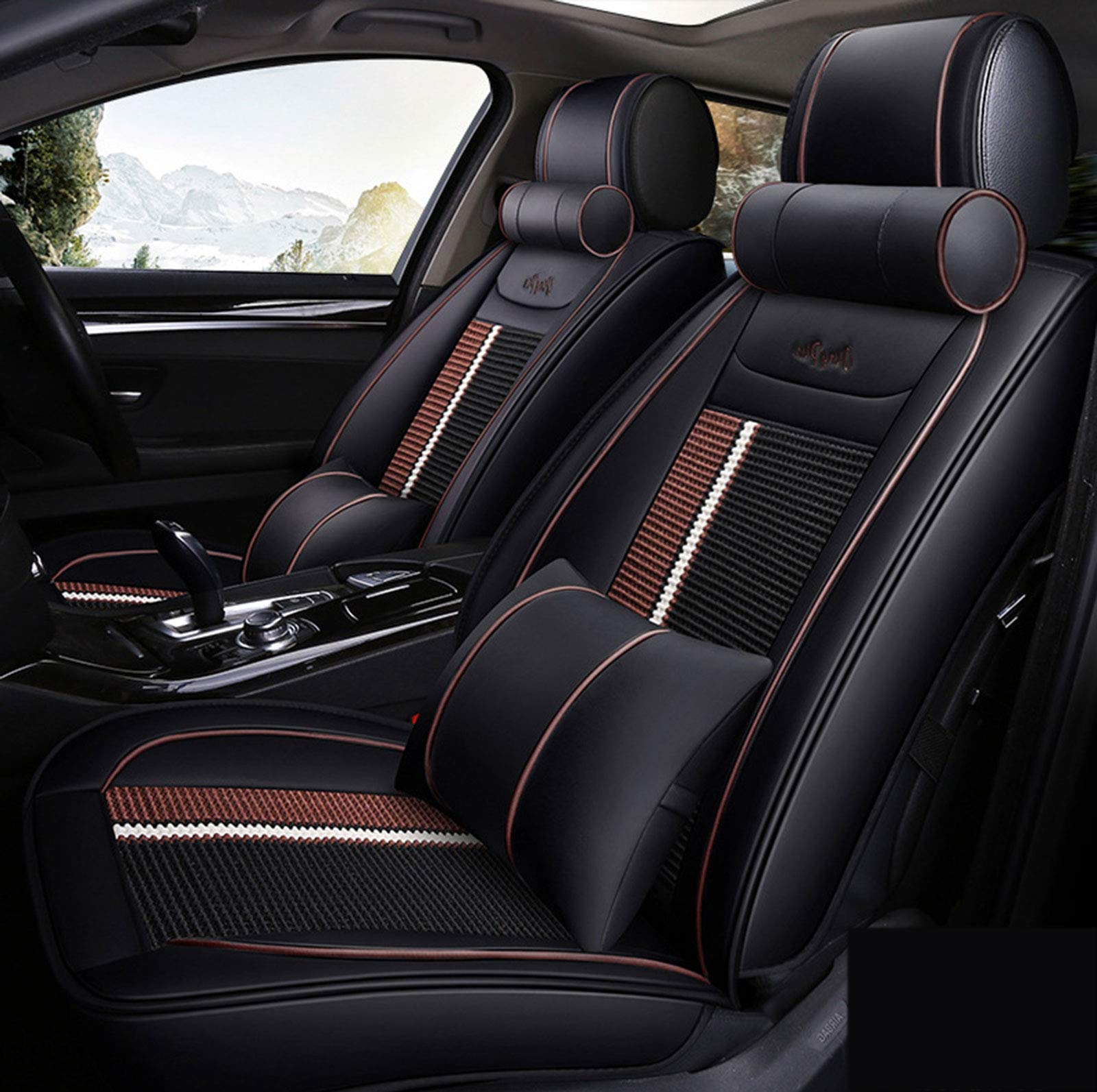 Premium 5-Piece Car Seat Covers Set - Breathable Ice Silk Fabric with Anti-Slip Backing for Trucks, SUVs & Vans | Universal Fit for Most Vehicles | Perfect for Road Trips, Daily Commute & Family Protection
