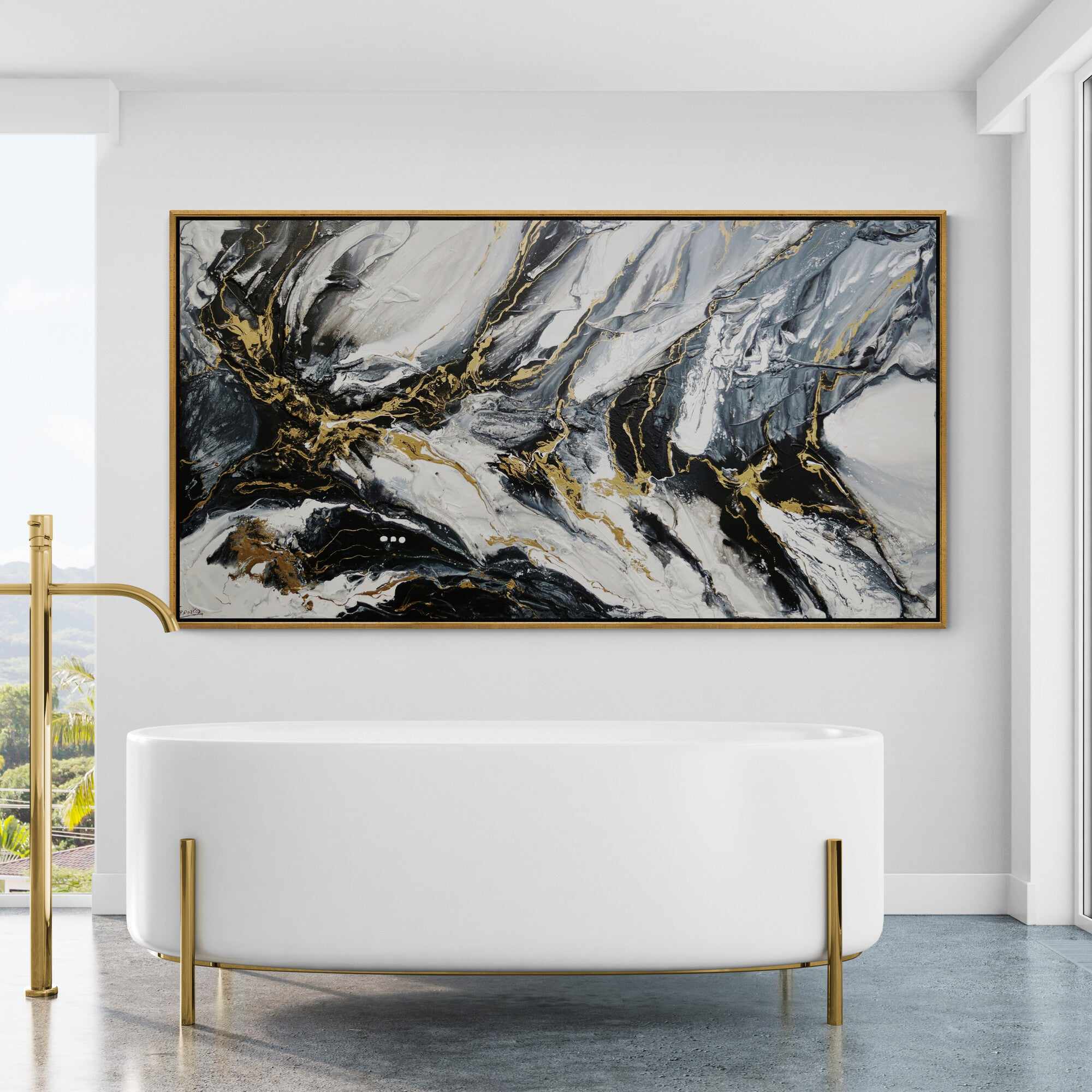 Golden Glamour 190x100cm White Gold Textured Abstract Canvas Art - Modern Wall Decor for Living Room, Bedroom & Office