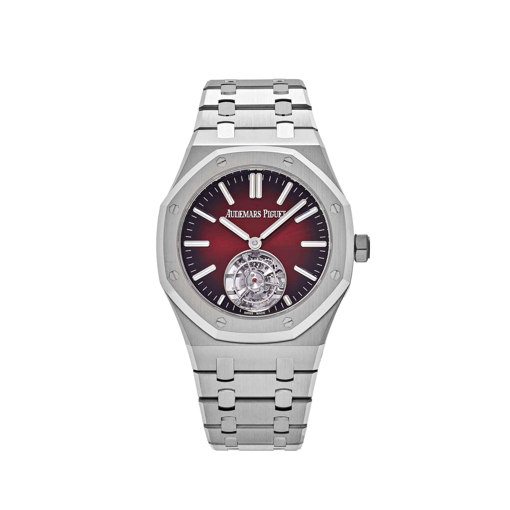 Audemars Piguet Royal Oak 26730ST.OO.1320ST.05 Automatic Flying Tourbillon Watch - Burgundy Red Dial, Stainless Steel Case - Luxury Dress Watch for Men, Perfect for Business Meetings & Formal Events