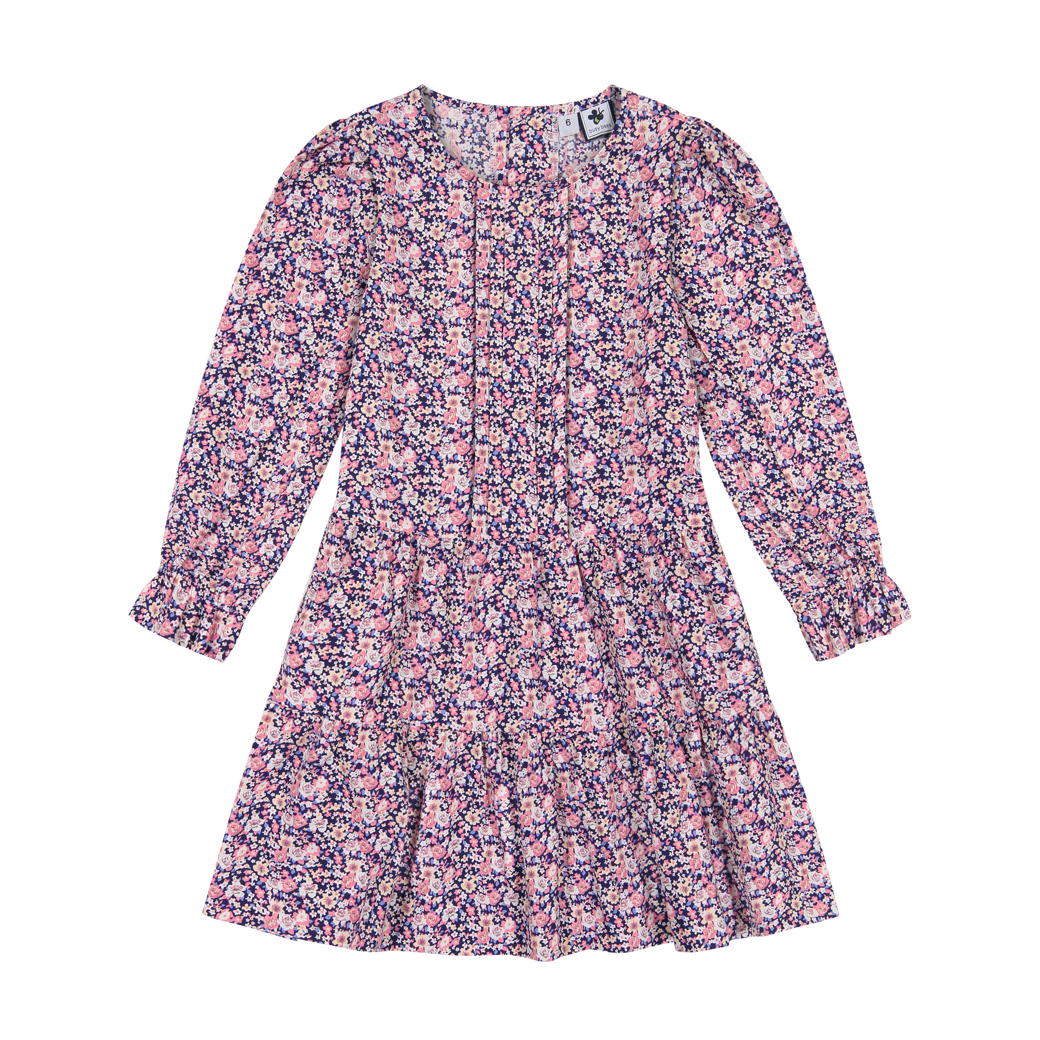 Poppy Girls Drop Waist Mini Dress - Pink & Navy Floral Print | Perfect for Parties, Weddings & Casual Outings