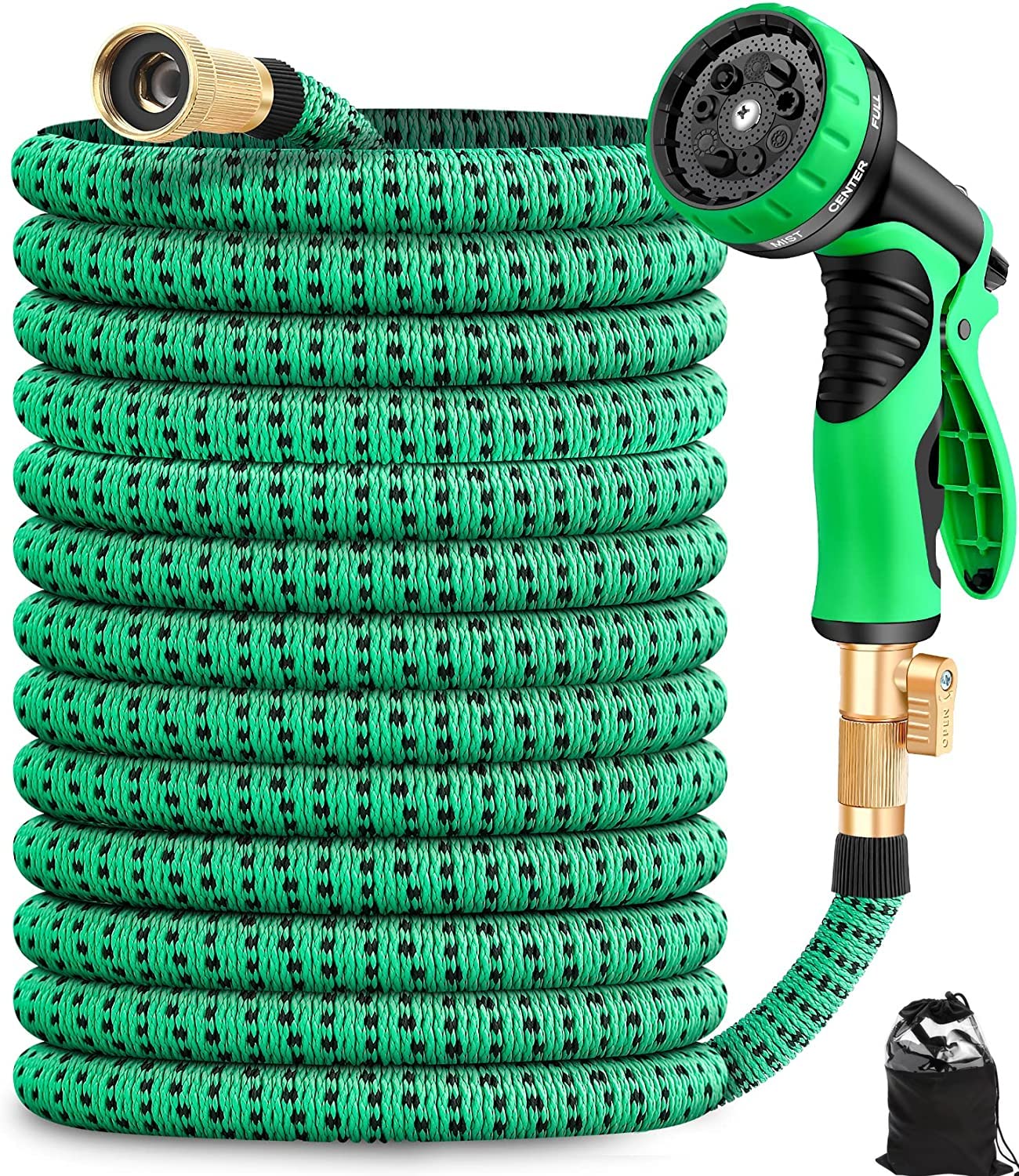 50ft Expandable Garden Hose with 10-Function Nozzle - Lightweight, Flexible & Durable Water Hose with 3/4