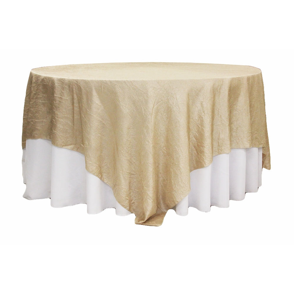 90x90 Inch Champagne Crushed Taffeta Square Table Overlay - Elegant Dining Decor for Weddings, Parties & Special Events
