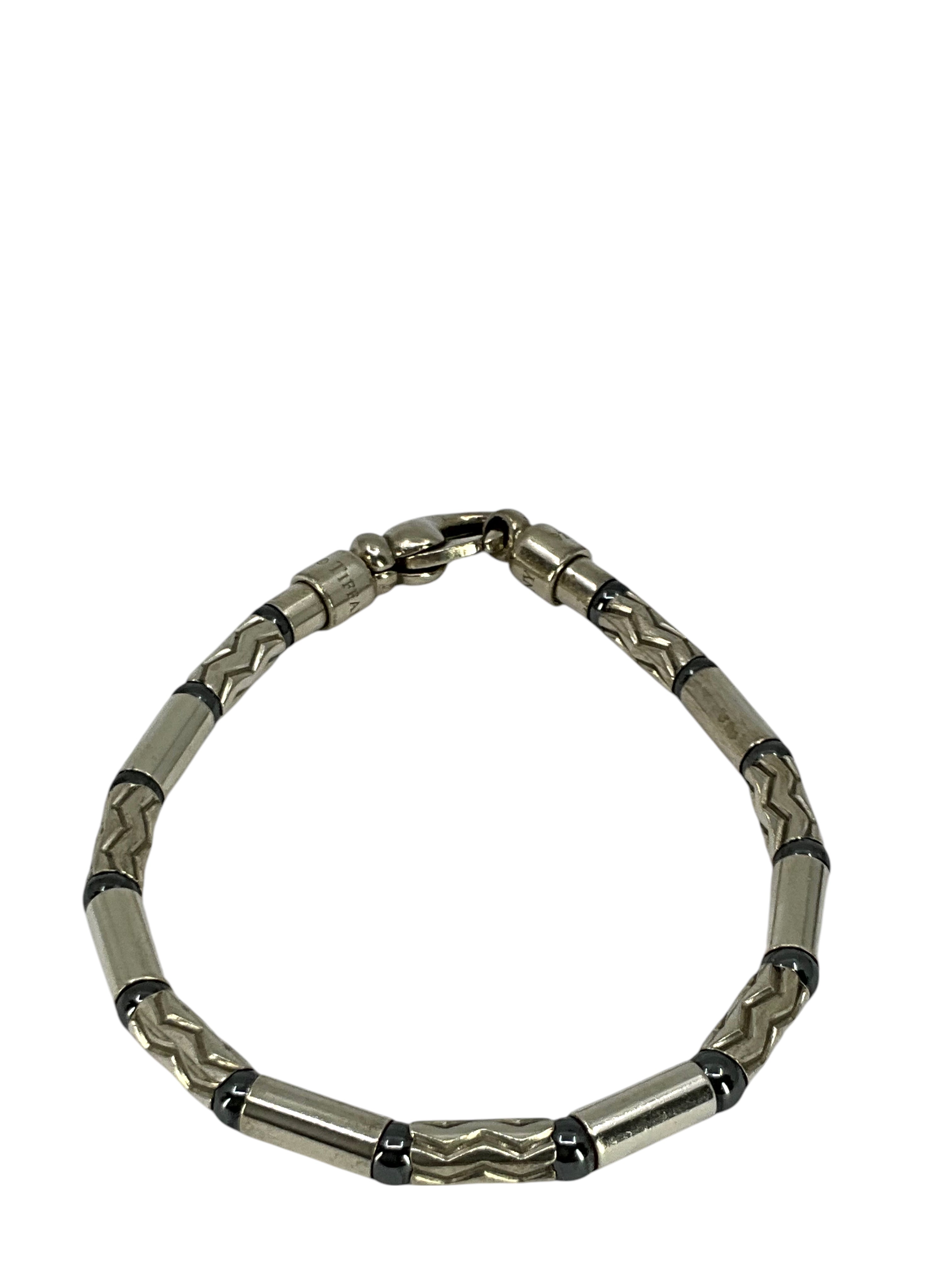 Tiffany & Co. Sterling Silver Hematite Aztec Bracelet for Women | Elegant Handmade Jewelry Gift for Birthday, Anniversary & Special Occasions | Perfect for Layering & Everyday Wear