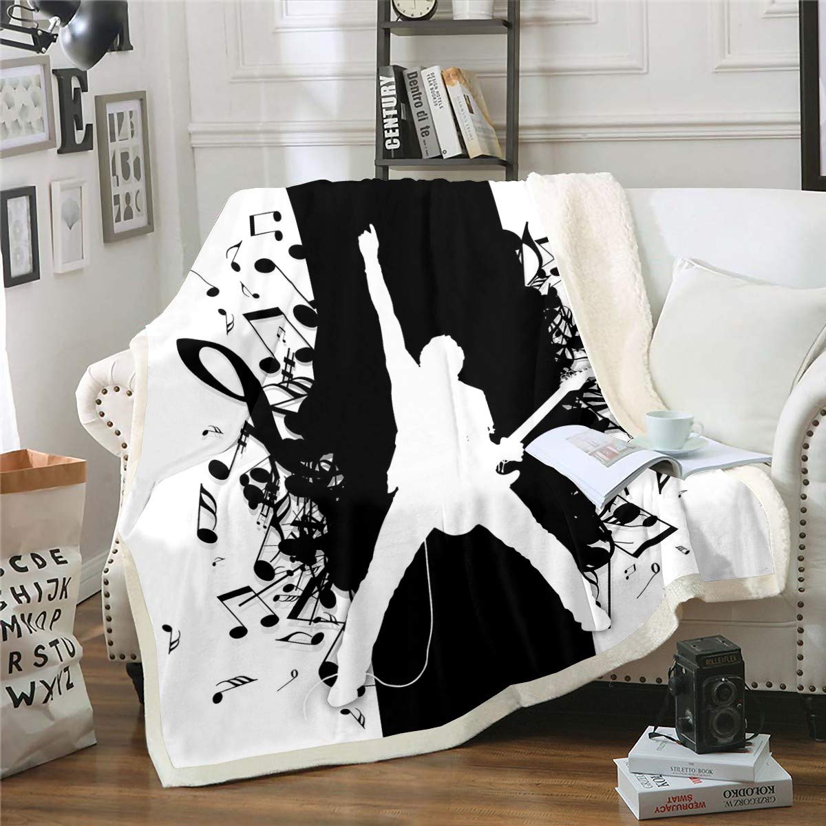 Rock & Roll Music Themed Guitar Sherpa Fleece Blanket - 30