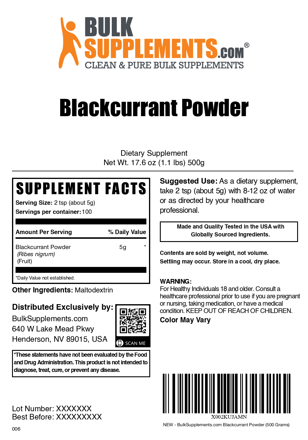 Premium Organic Blackcurrant Powder - Antioxidant-Rich Superfood for Smoothies, Baking & Health Drinks | Vegan, Gluten-Free & Non-GMO