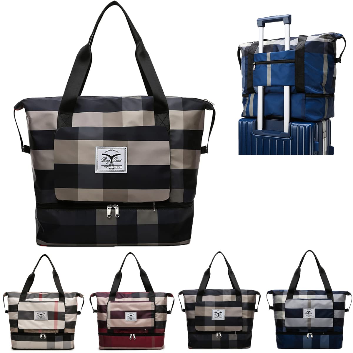 Waterproof Large Capacity Foldable Travel Duffel Bag with Dry/Wet Separation - Black | Perfect for Weekend Getaways, Gym, Camping & Air Travel