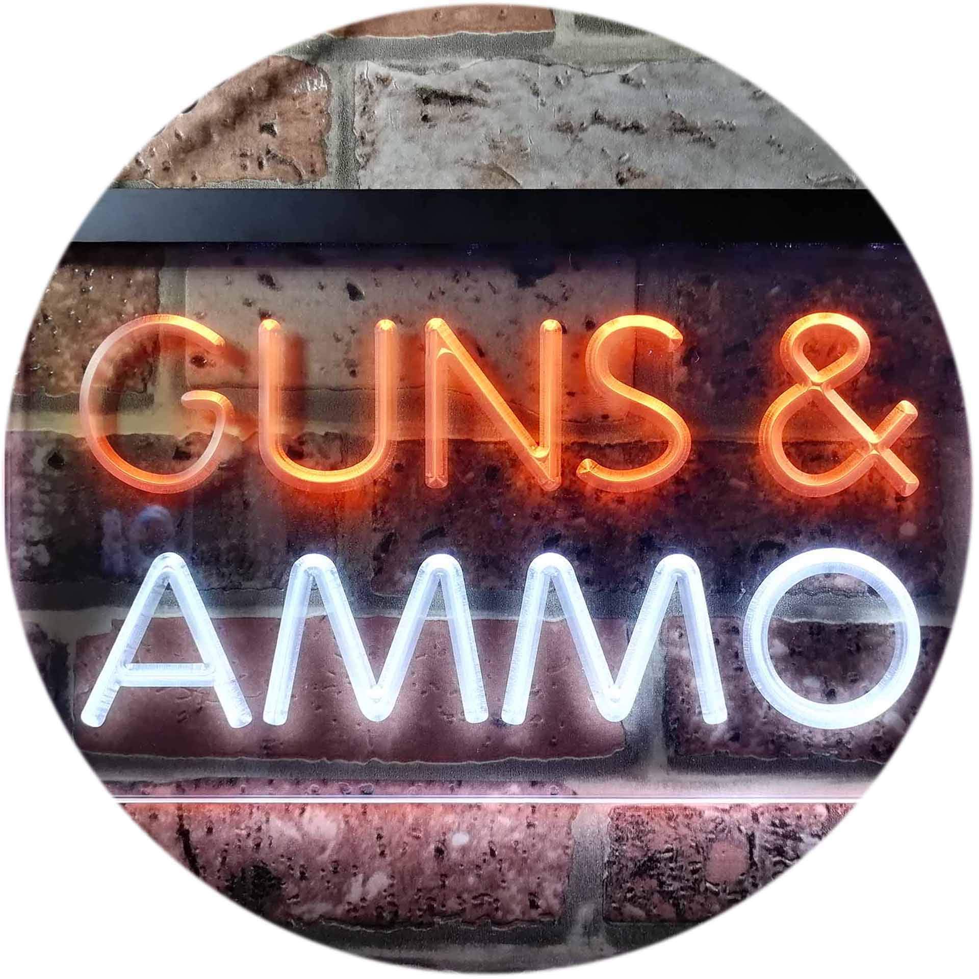 ADVPRO Guns & Ammo LED Neon Sign - White & Orange for Bar & Man Cave