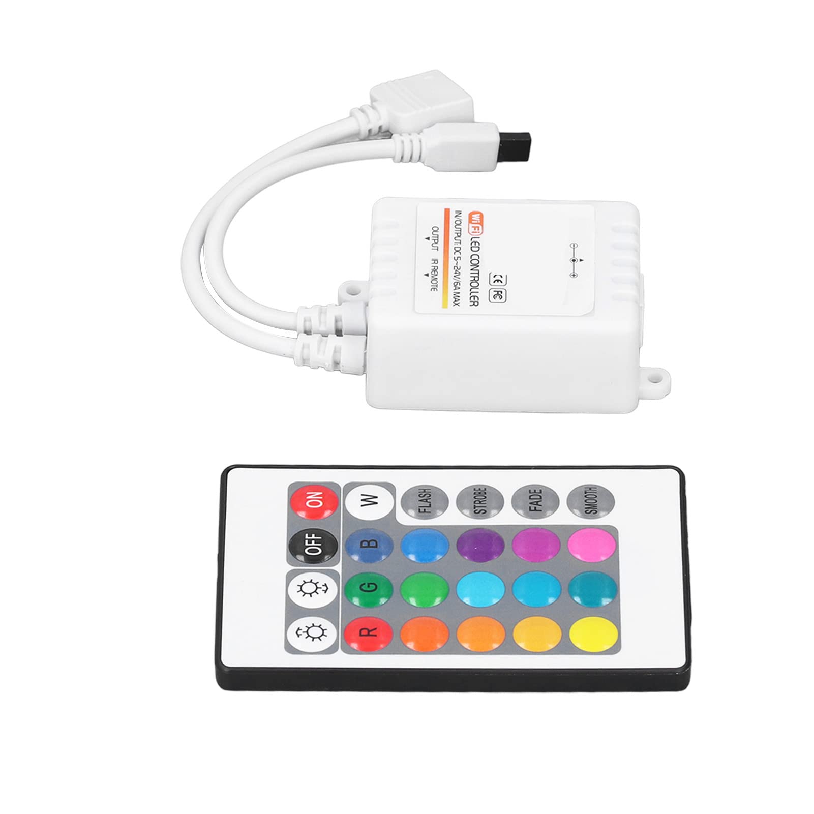 Smart RGB LED Strip Light Controller with Remote & WiFi - 24 Key IR Remote, Tuya App Compatible for KTV, Home Theater & Party Lighting (4-Way)