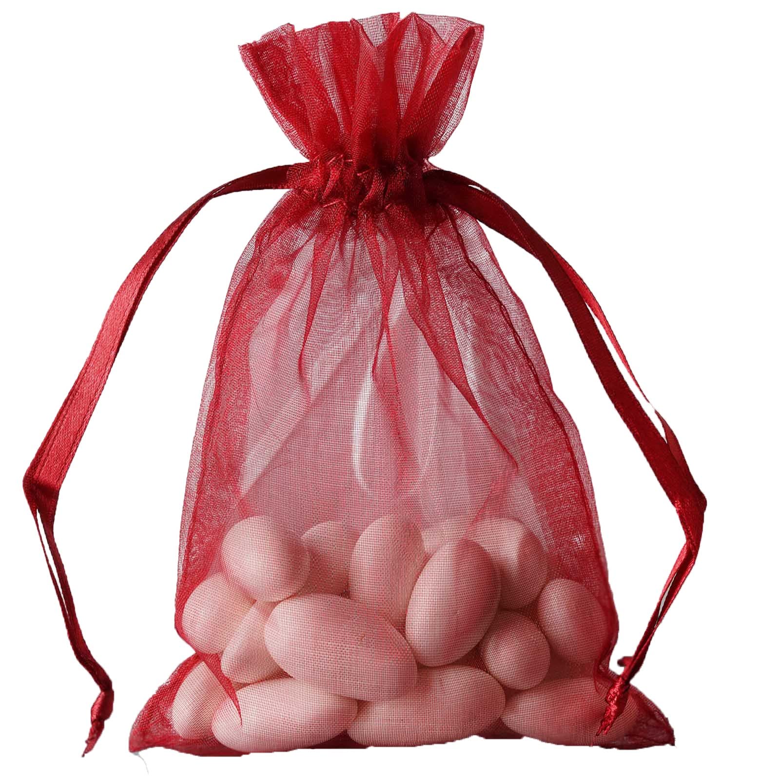 50 Pack 4x6 Inch Burgundy Organza Drawstring Bags - Wedding Favors, Jewelry Pouches, Candy Gift Bags for Parties, Bridal Showers & Special Occasions