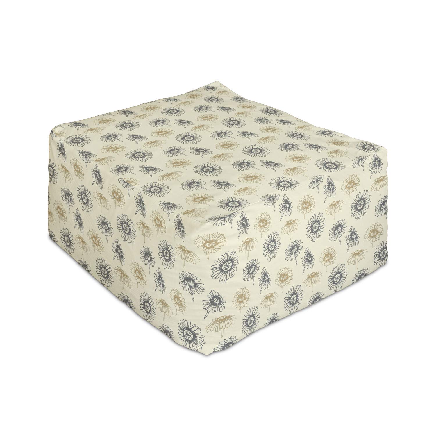 Ambesonne Floral Rectangle Pouf Ottoman - Hand Drawn Calendula Flower Sketch Pattern Foot Stool with Removable Cover, 25