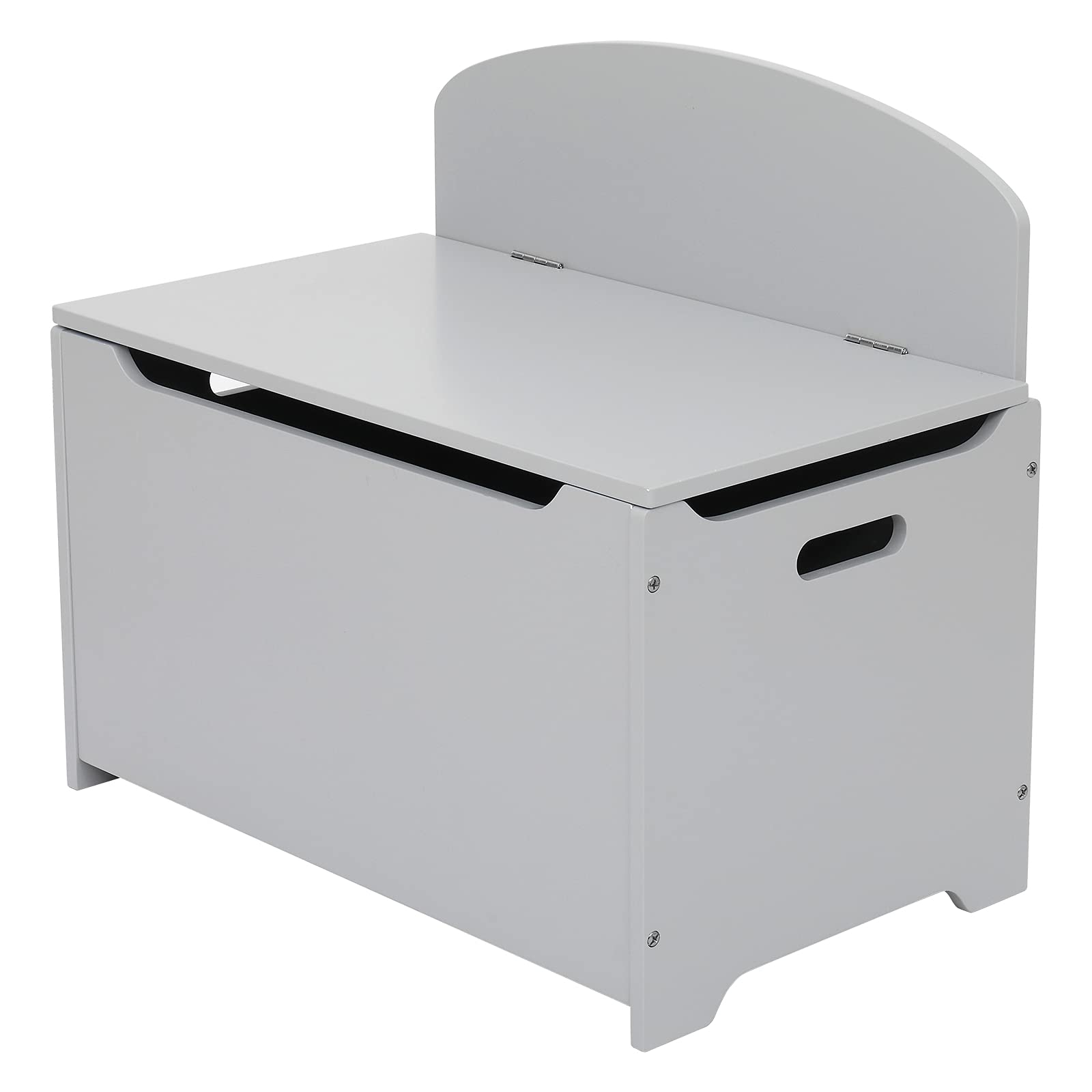 Ninitya Wooden Toy Box & Storage Chest with 2 Safety Hinges - Gray Entryway Bench for Kids Room, Nursery, or Living Room Organization