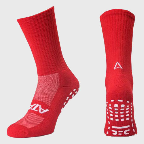 Atak Sports Shox Mid Length Grip Socks for Men & Women - Non-Slip Athletic Socks for Running, Soccer, Basketball & Workout - Red (Pair)