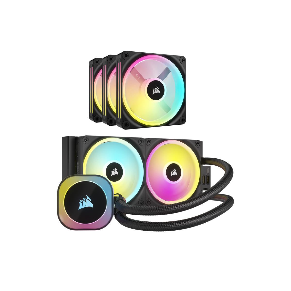 Corsair iCUE LINK H100i RGB 240mm AIO Liquid CPU Cooler with QX120 RGB 120mm Magnetic Dome RGB Fans - Triple Fan Kit Combo for Gaming PC Build & High Performance Cooling