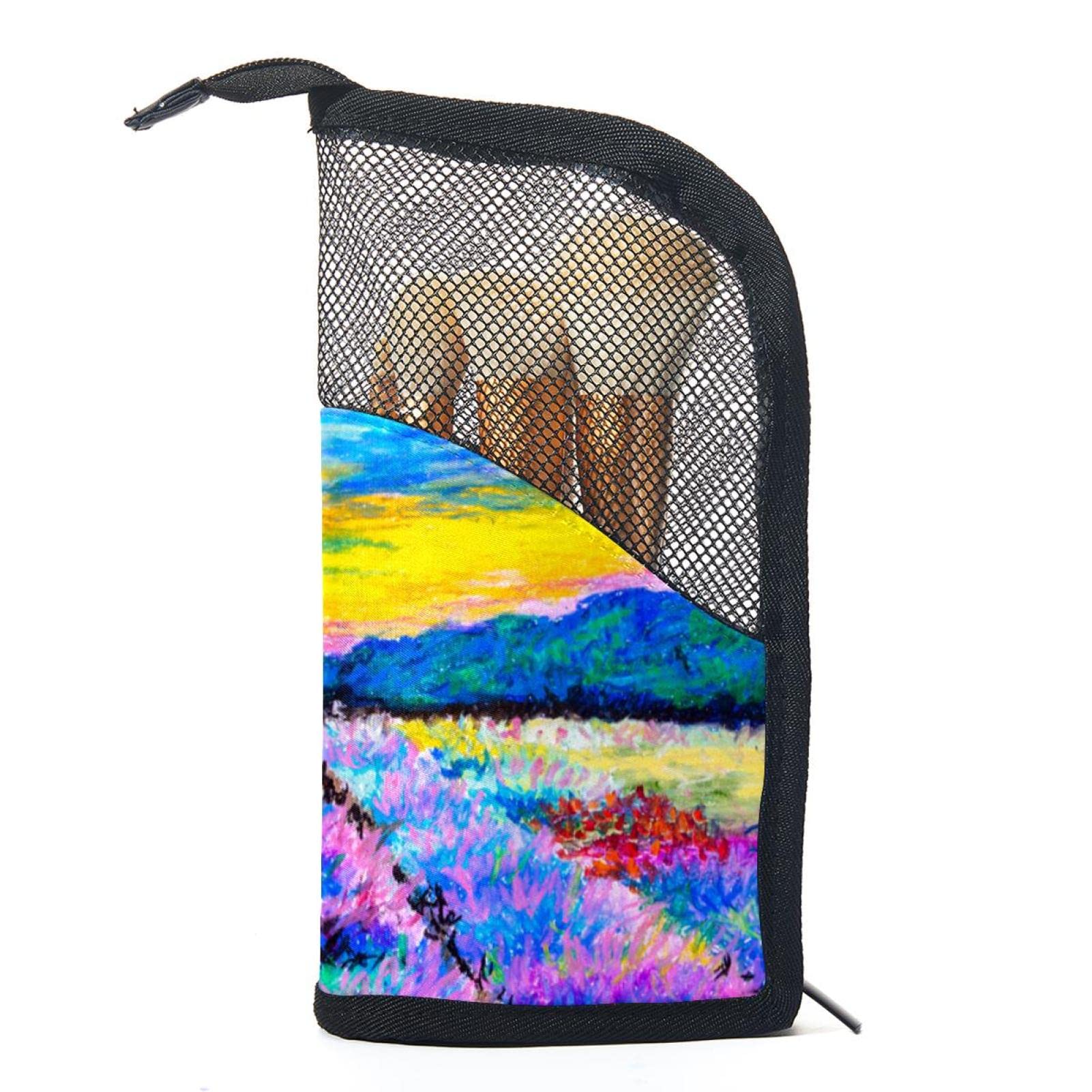 Premium Makeup Brush Organizer Bag with 12 Slots - Lavender Fields Oil Painting Design - Portable Travel Cosmetic Brush Holder Case for Professional Makeup Artists & Beauty Enthusiasts - Perfect for Home, Travel & Salon Use
