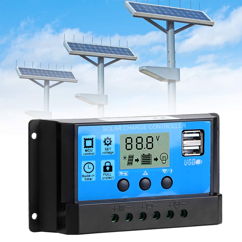 Oumefar Solar Charge Controller with LCD Display - 12V/24V Solar Panel Regulator for Home, RV, Boat & Off-Grid Power Systems