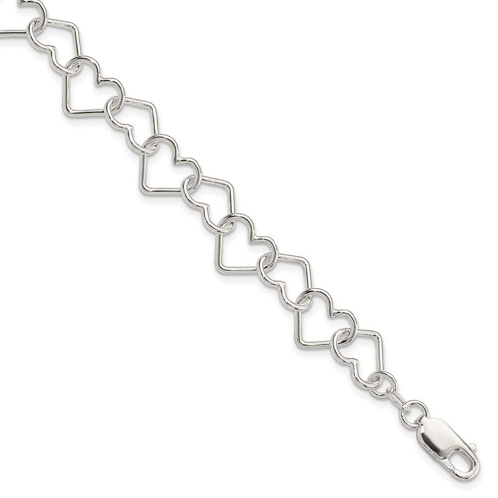 8 Inch Sterling Silver Polished Fancy Large Heart Link Bracelet for Women - Elegant Gift for Valentine's Day, Anniversary & Special Occasions