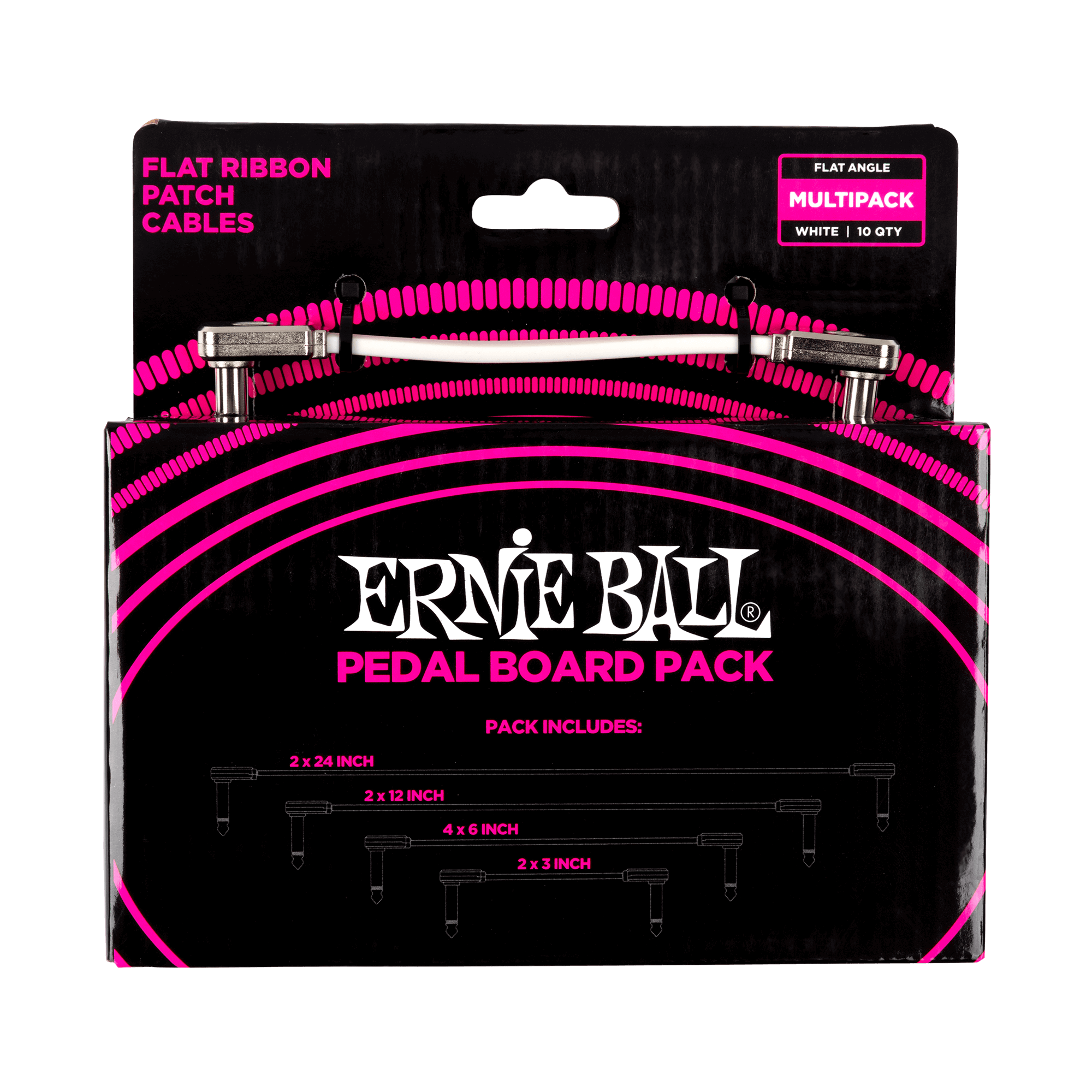 Ernie Ball Flat Ribbon Patch Cables Pedalboard Multi Pack - High-Quality Guitar Effects Patch Cords for Pedal Boards (White) - Perfect for Live Performances, Studio Recording & Home Practice